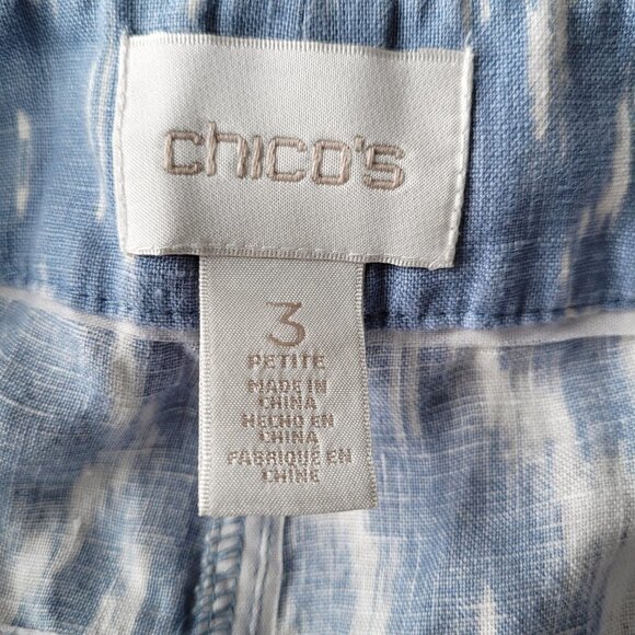 Chico's Ikat Blue White 100% Linen Tie Dye Abstract Print Wide Leg Pants - Picture 10 of 12